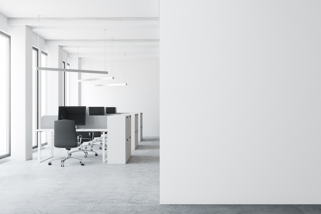 A spacious and empty white office